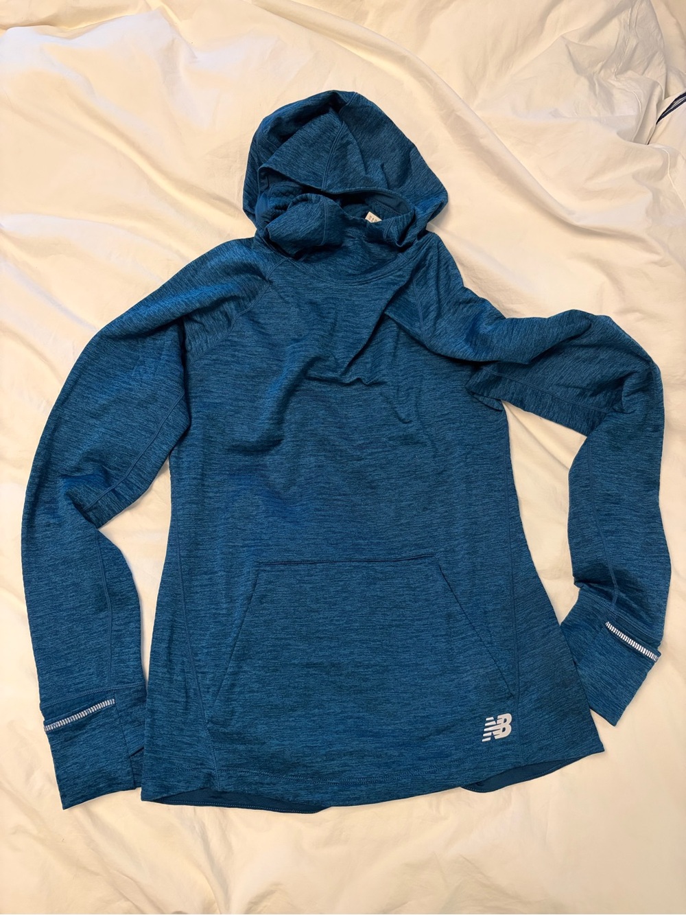 New Balance NB Heat Hoodie WT03255 Small Blue Running Thumbhole Top
